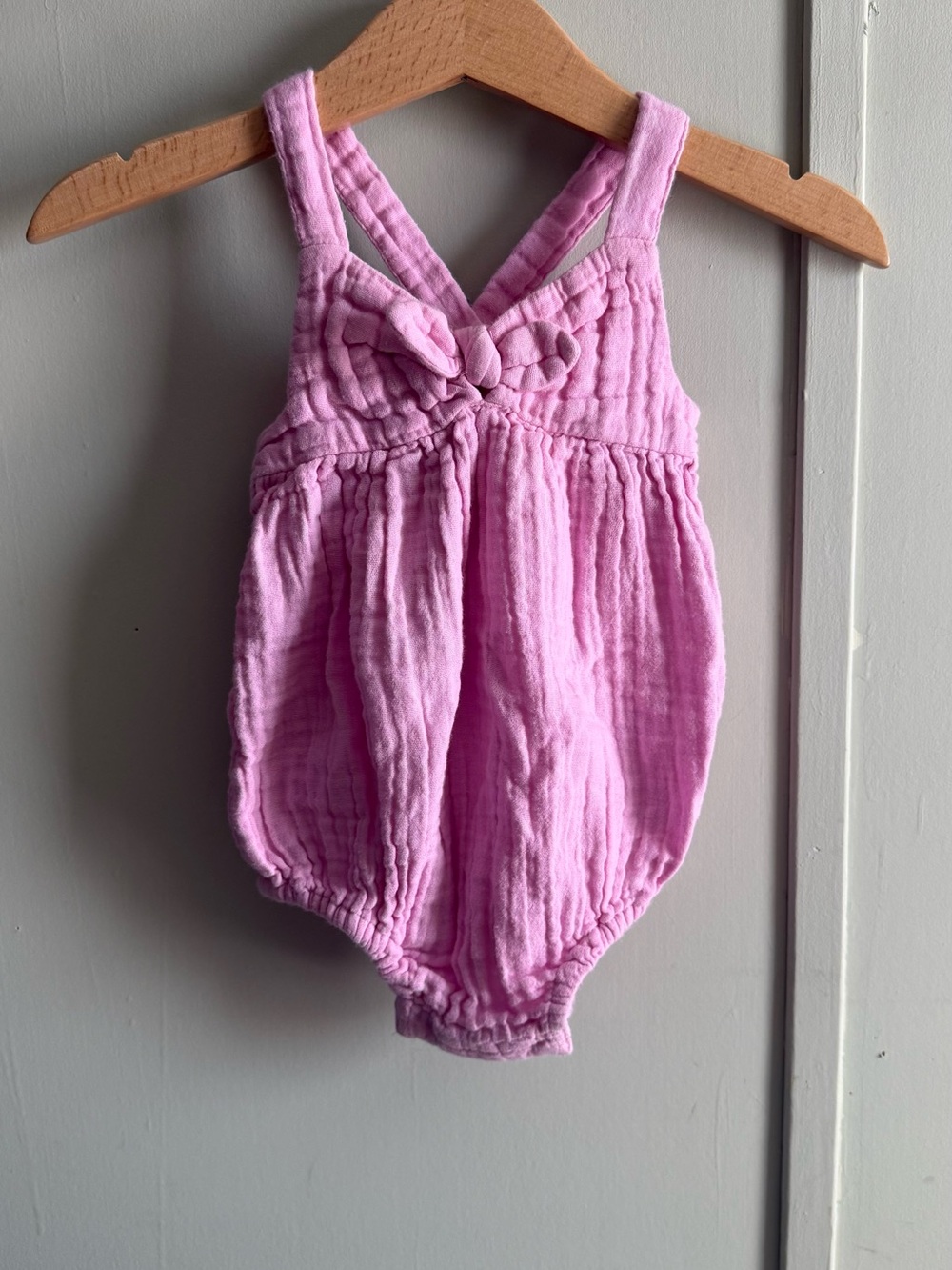 Old Navy Light Pink Muslin Bubble Romper with Front Knot